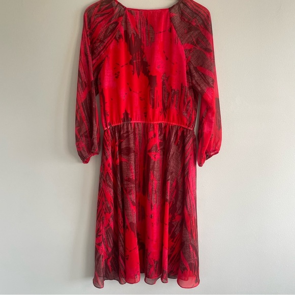 Adrianna Papell Women's Drawstring Waist Red Abstract Midi Dress Size 12 - Picture 2 of 12